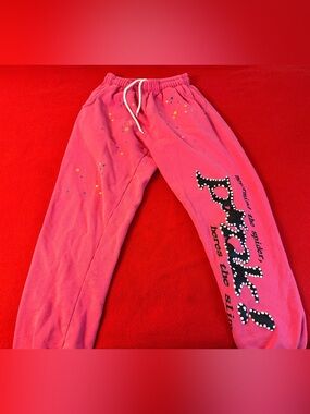 Sp5der P*NK Sweatpants Pink Unisex Size Small Spider Worldwide Streetwear -FLAWS